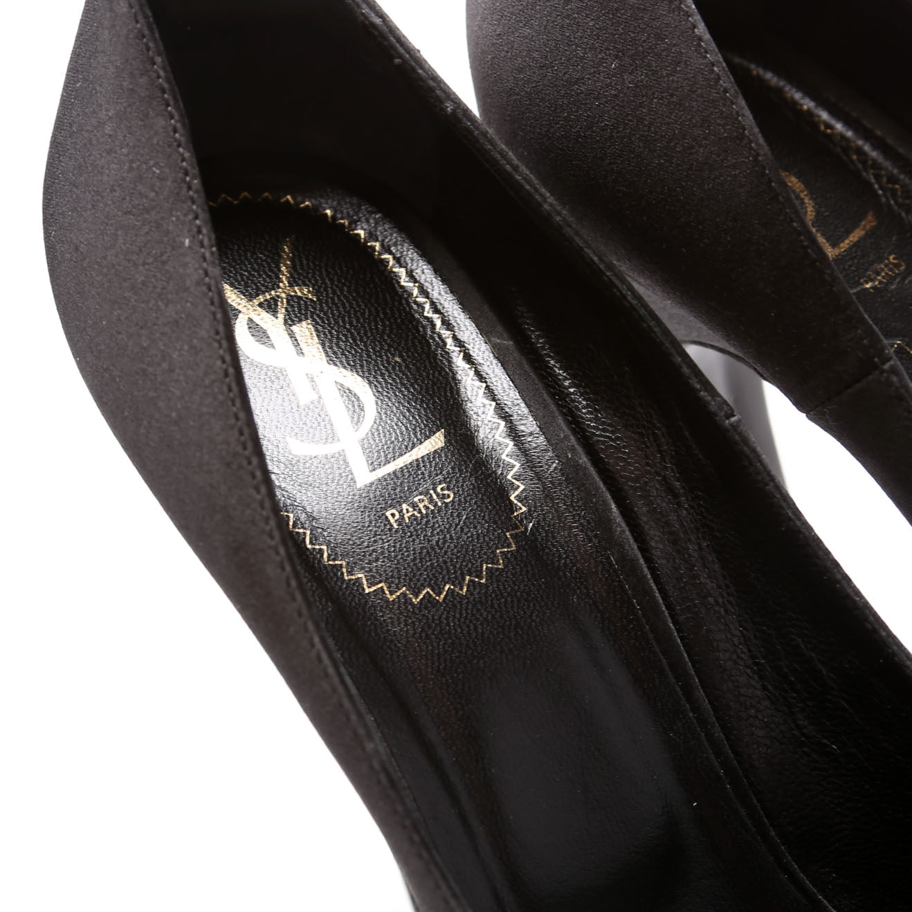 SAINT LAURENT Satin Platform Open-Toe Pumps Size 40.5 Black