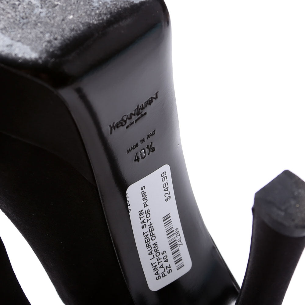 SAINT LAURENT Satin Platform Open-Toe Pumps Size 40.5 Black