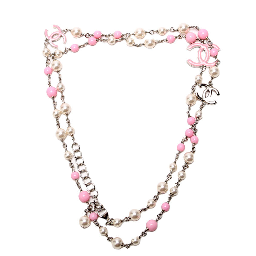 CC Enamel Pearl Necklace Pink