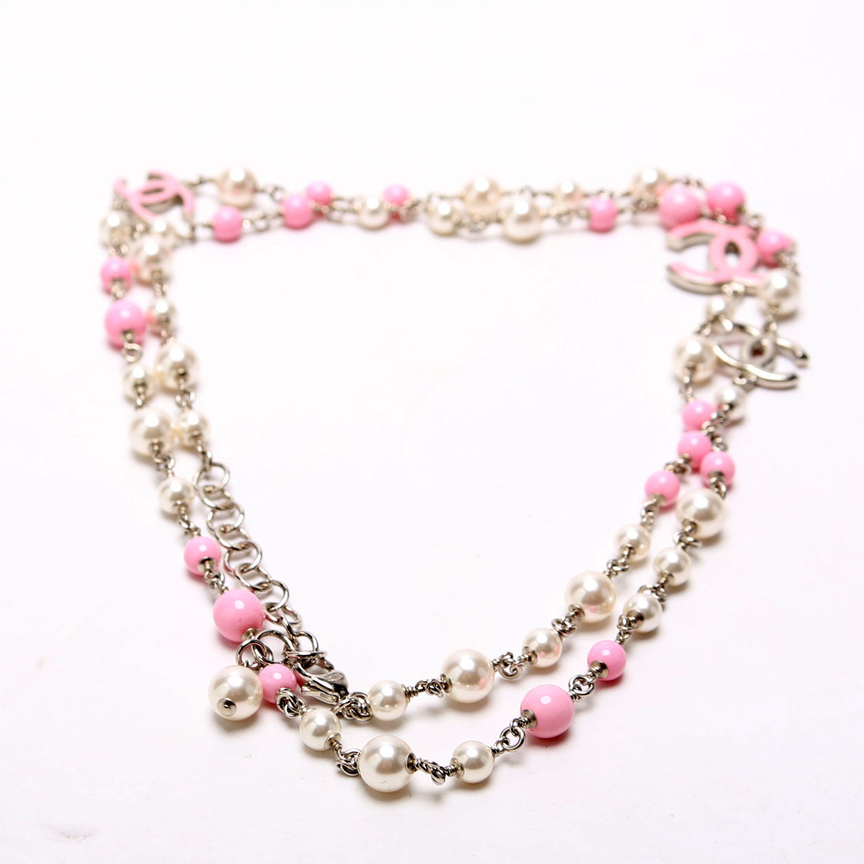 CC Enamel Pearl Necklace Pink