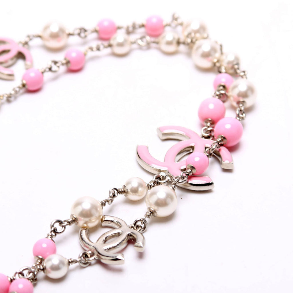 CC Enamel Pearl Necklace Pink