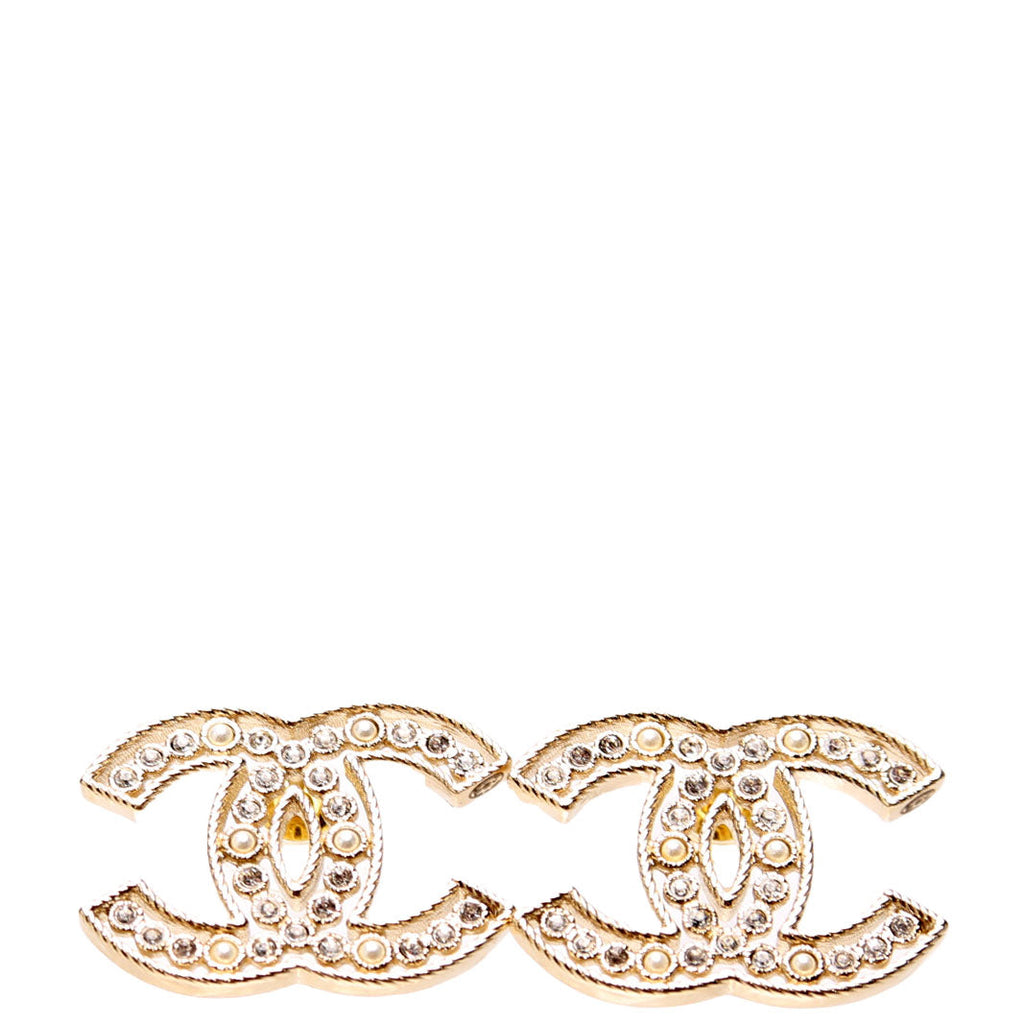 Crystal CC Stud Earrings Gold/Pearl