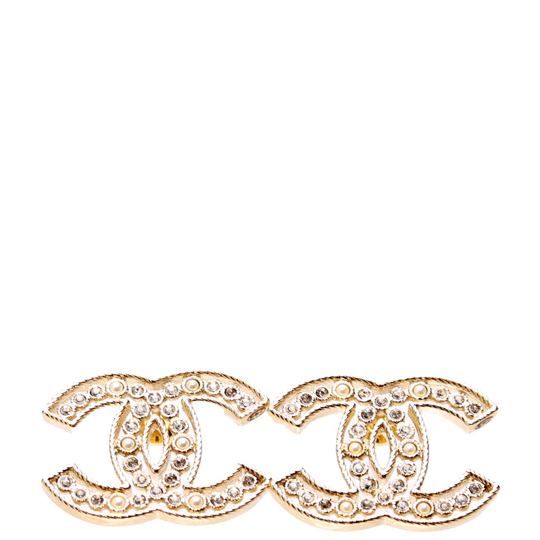 Crystal CC Stud Earrings Gold/Pearl