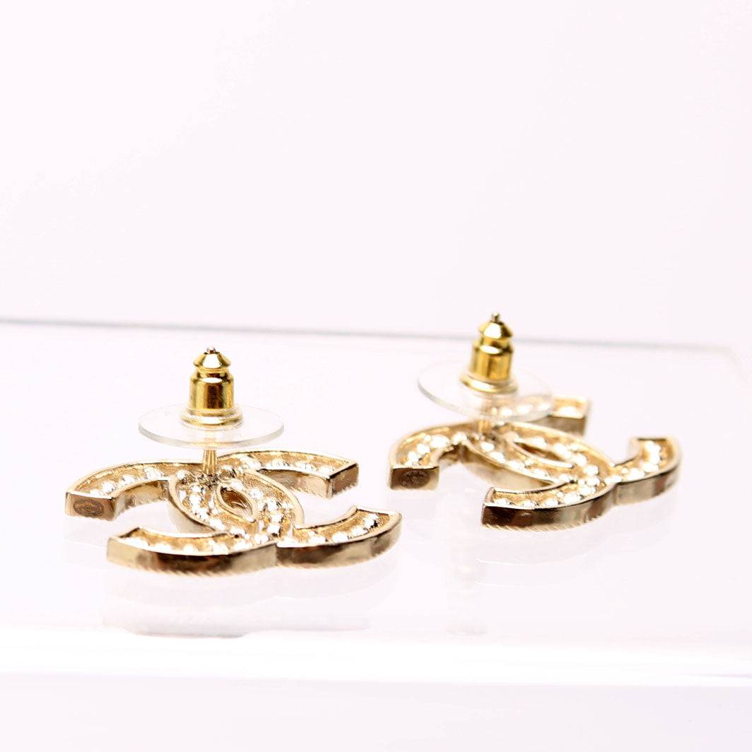 Crystal CC Stud Earrings Gold/Pearl