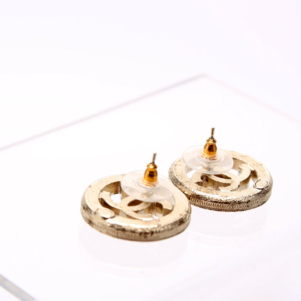 CC Pearl Circle Stud Earrings Gold/Pearl