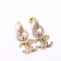 Crystal CC Hoop Drop Earrings Champagne