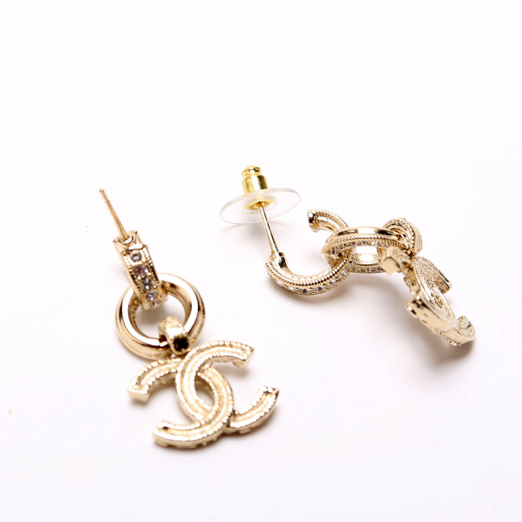 Crystal CC Hoop Drop Earrings Champagne