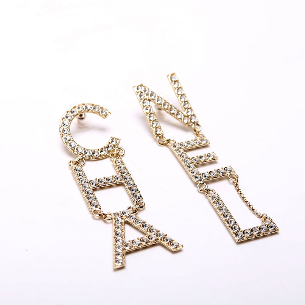Crystal Logo Drop Earrings Gold