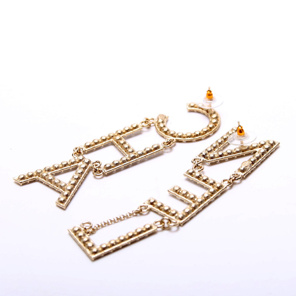 Crystal Logo Drop Earrings Gold