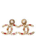 Pearl Crystal Chain Link CC Drop Earrings Gold/Multicolor
