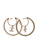 Crystal CC Drop Pearl Hoop Earrings Champagne/Pearl