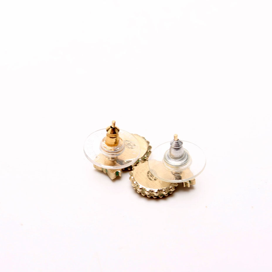 CC Bow Round Stud Earrings Gold/Black