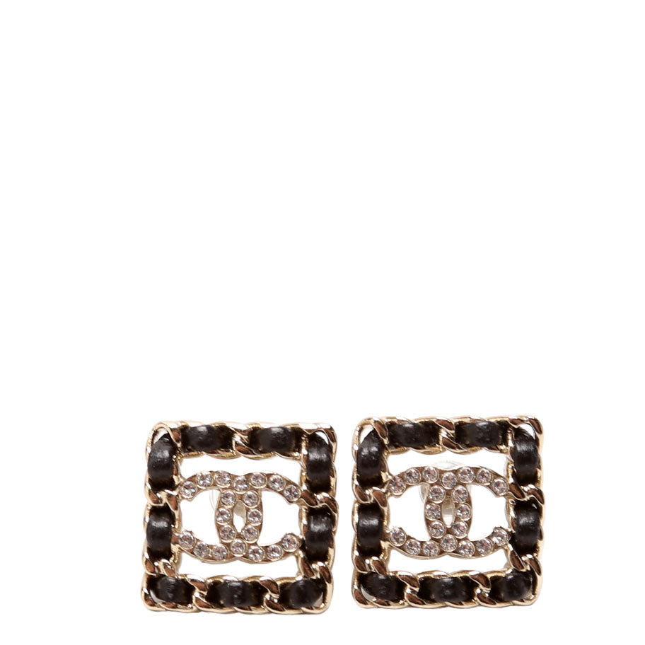 Crystal CC Chain Sergeant Stud Earrings Black/Gold