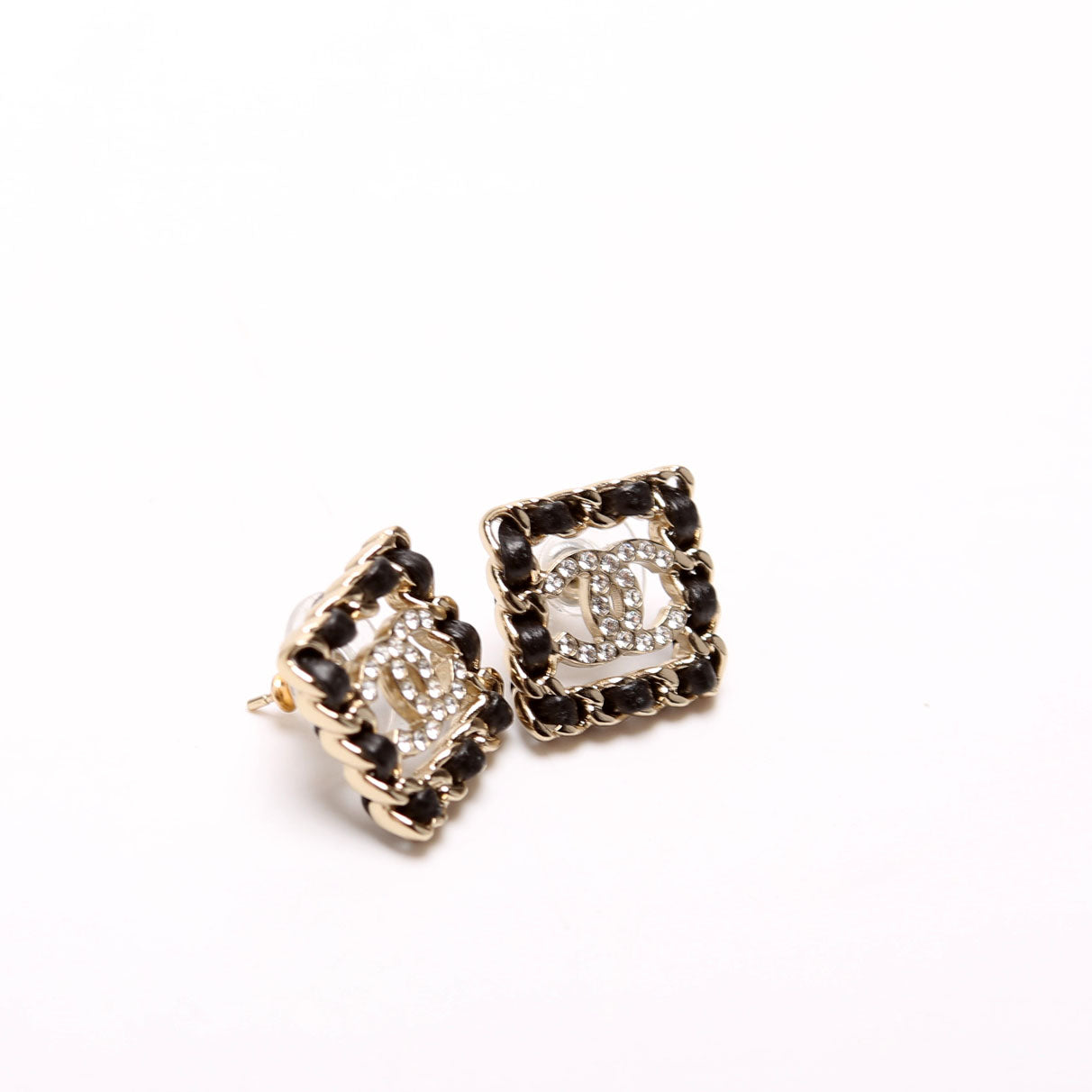 Crystal CC Chain Sergeant Stud Earrings Black/Gold