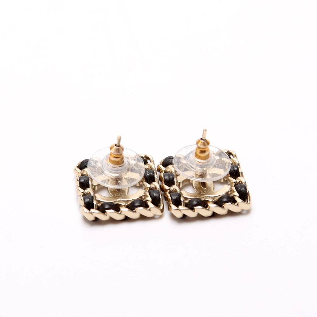 Crystal CC Chain Sergeant Stud Earrings Black/Gold