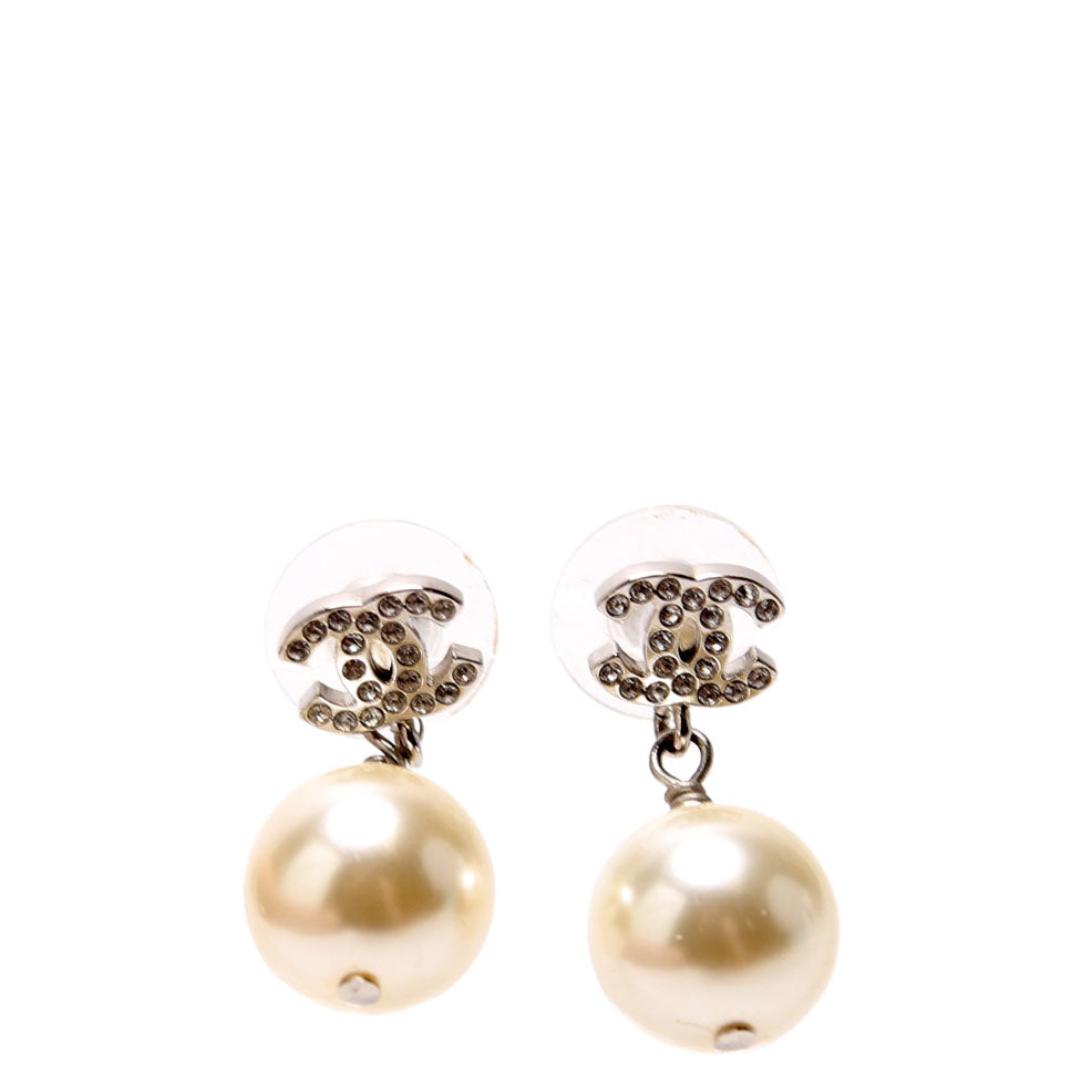 Crystal CC Pearl Drop Earrings Pearl/Silver