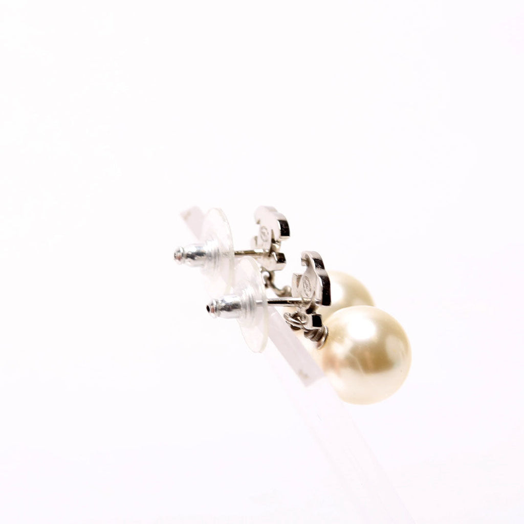 Crystal CC Pearl Drop Earrings Pearl/Silver