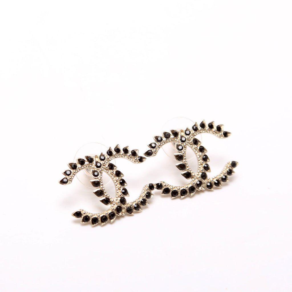 Crystal CC Stud Earrings Gold/Black