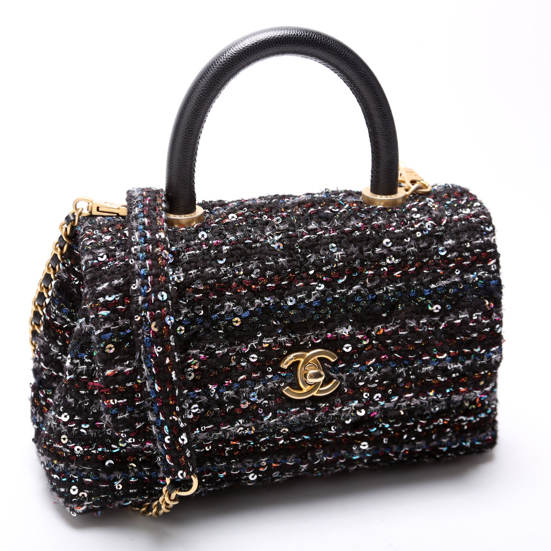Coco Top Handle Extra Mini Tweed/Sequin 30M Black/Multicolor