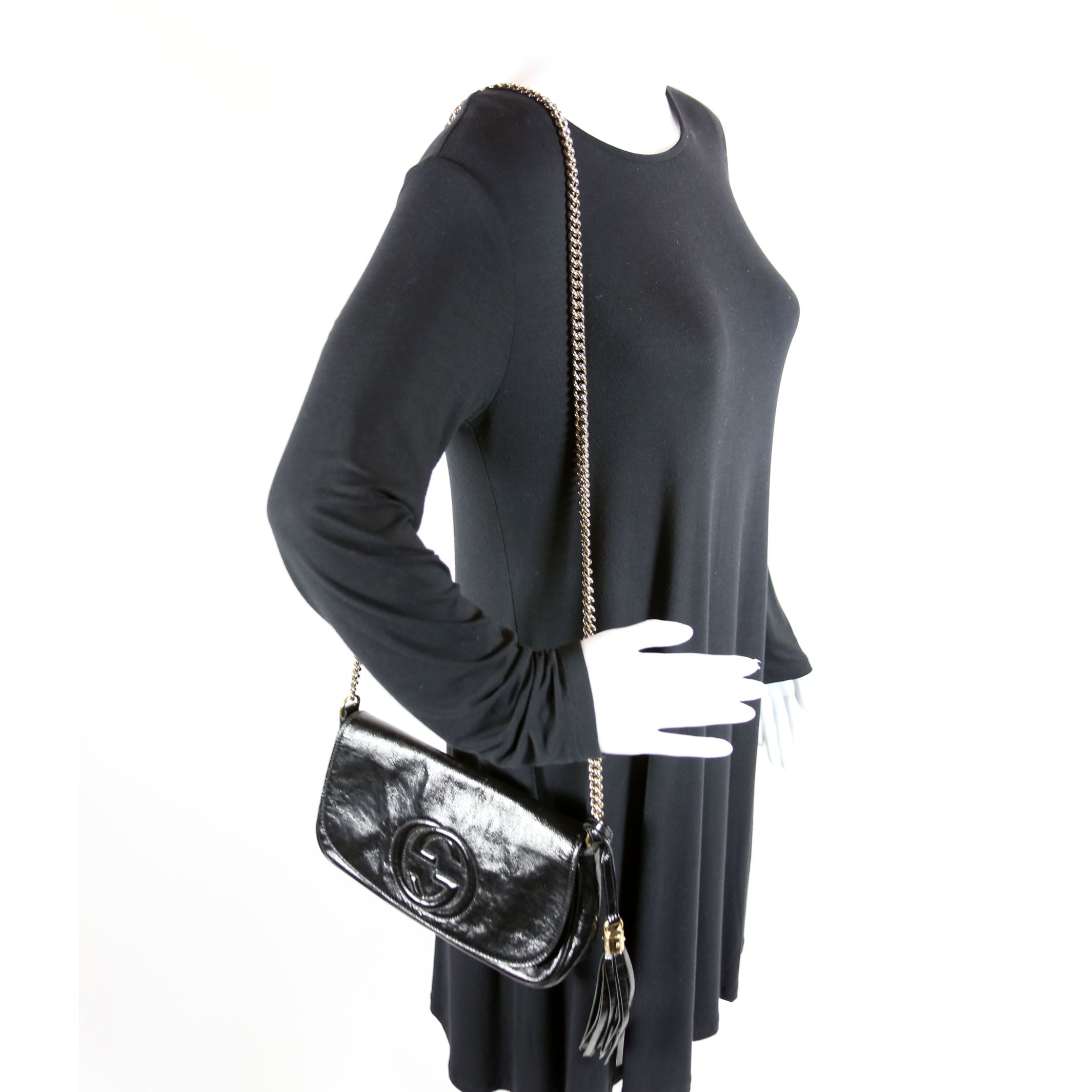 336752 Soho Chain Crossbody Medium Patent Black