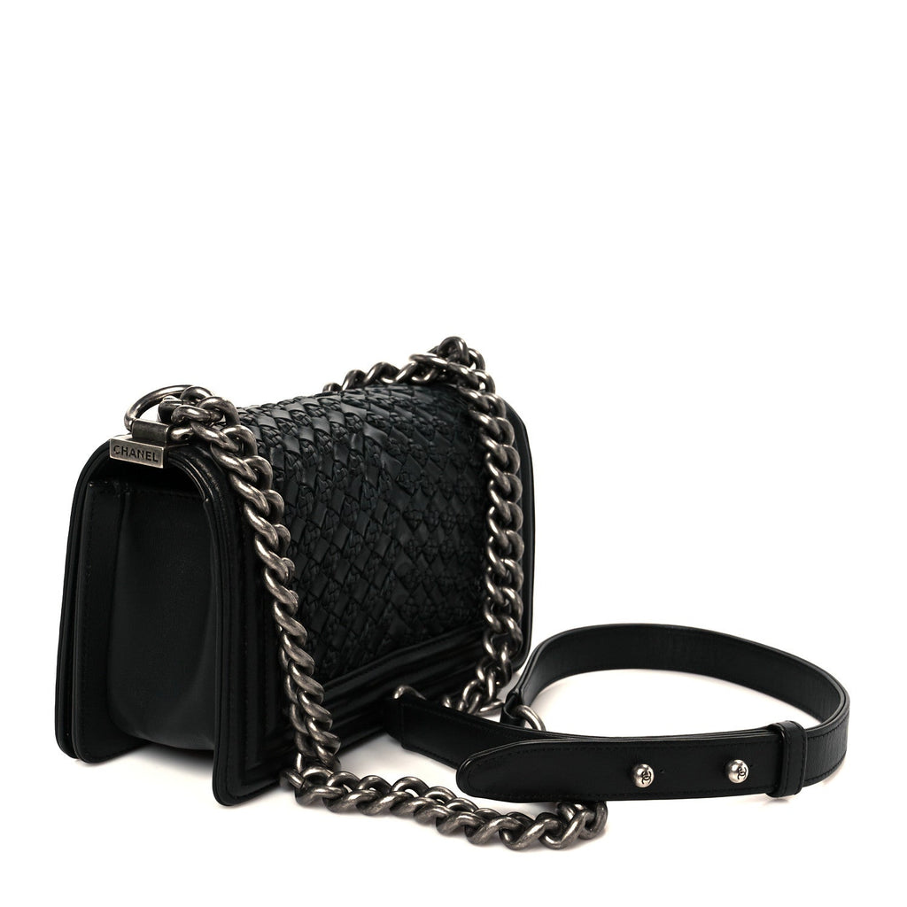Chanel Lambskin Braided Woven Small Boy Flap Black