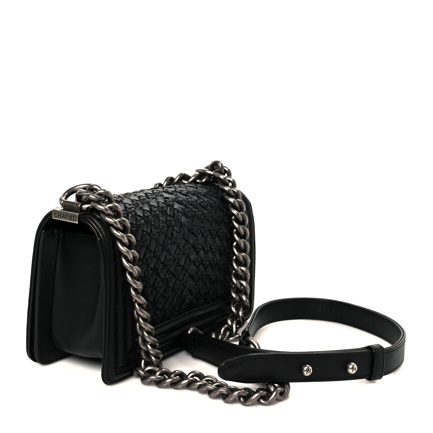 Chanel Lambskin Braided Woven Small Boy Flap Black