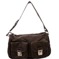 Nylon Double Pocket Shoulder Bag Vintage Brown