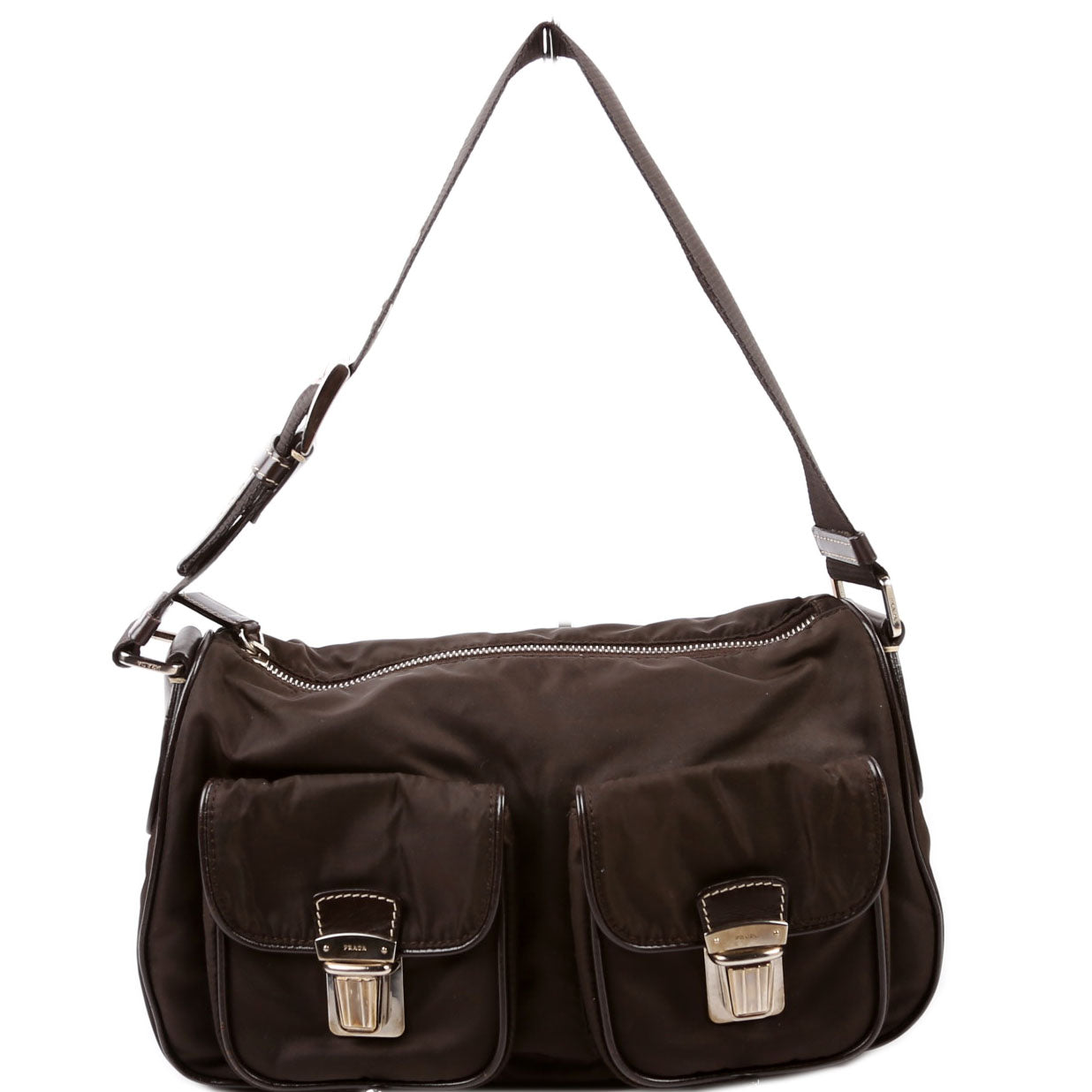 Nylon Double Pocket Shoulder Bag Vintage Brown