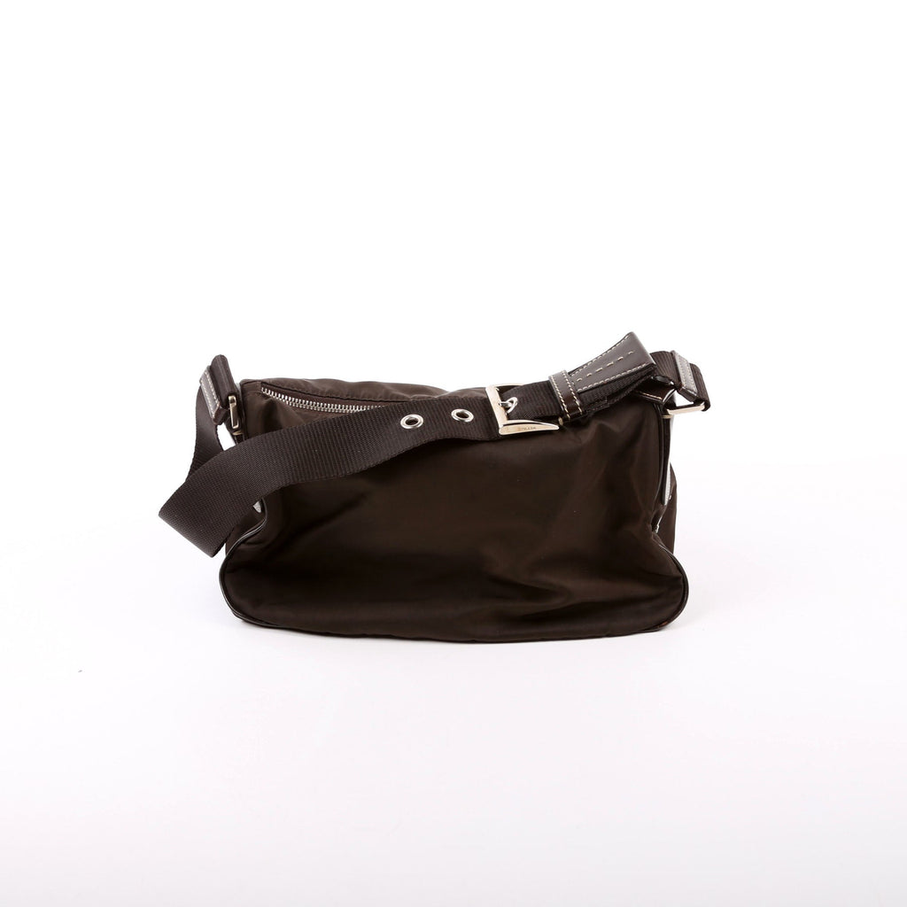 Nylon Double Pocket Shoulder Bag Vintage Brown