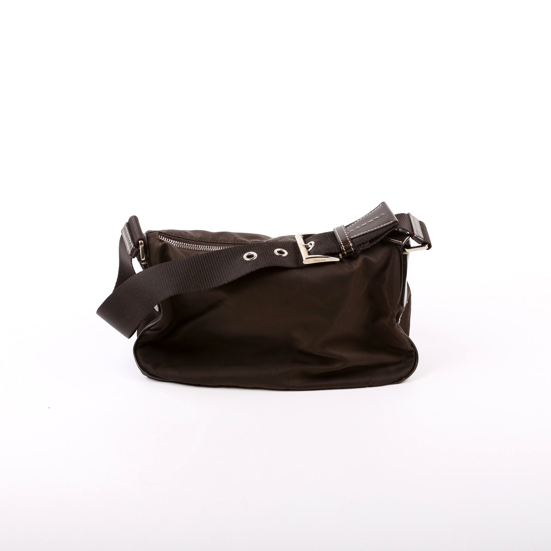 Nylon Double Pocket Shoulder Bag Vintage Brown