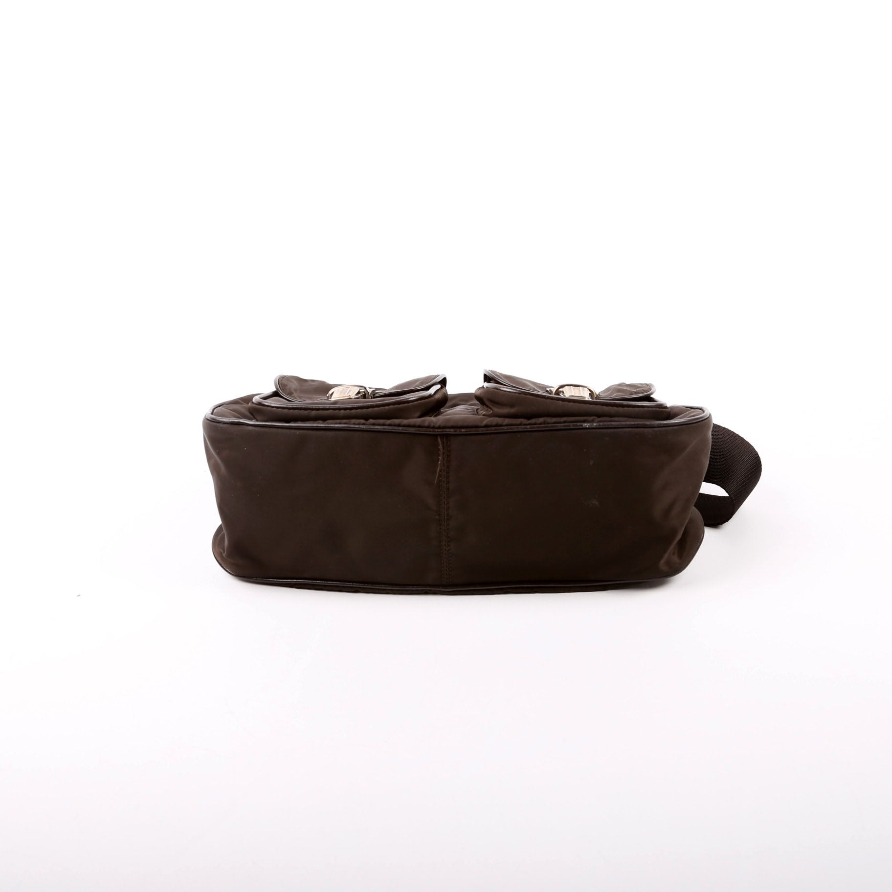 Nylon Double Pocket Shoulder Bag Vintage Brown