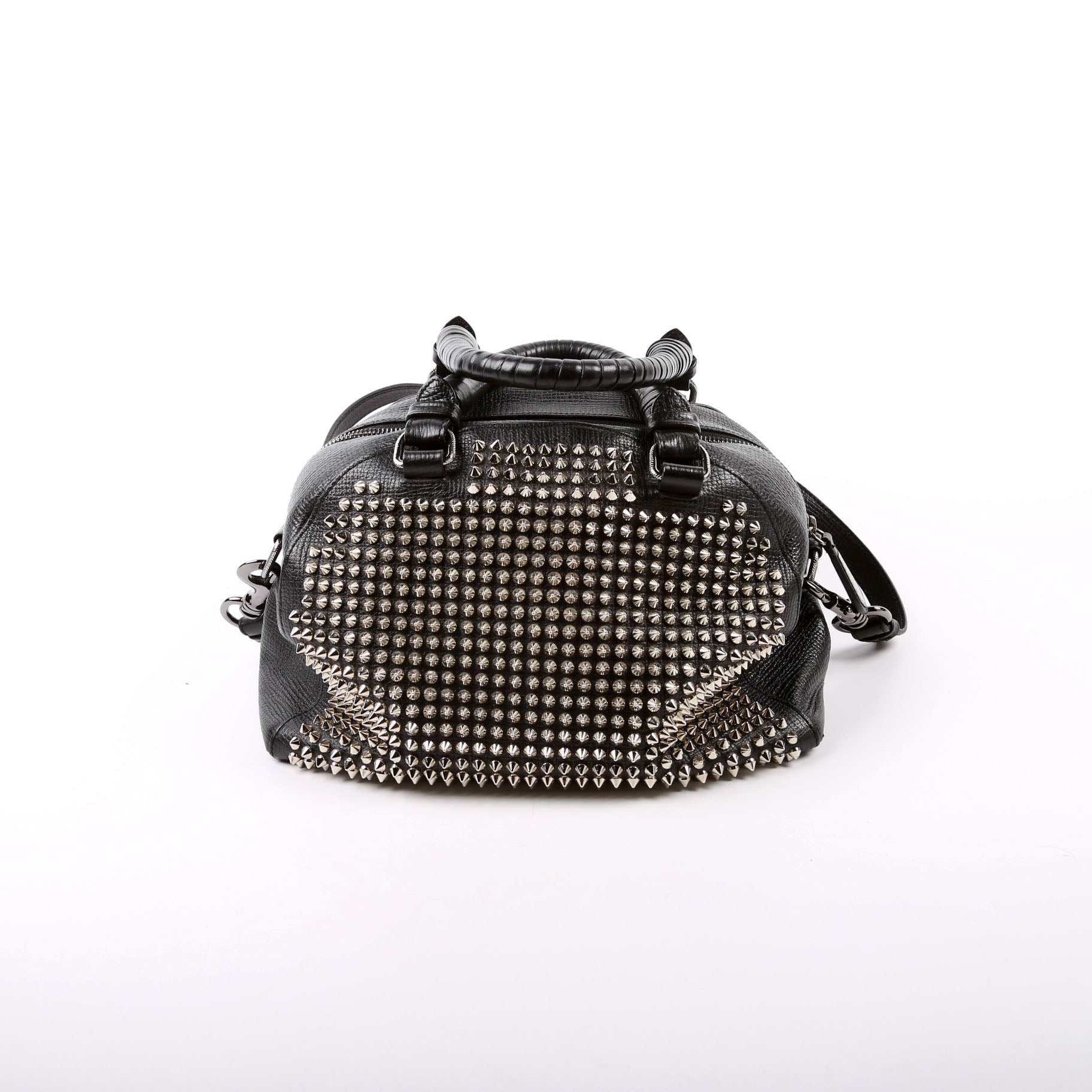 Panettone Studded Calfskin Bowling Bag Black/Silver