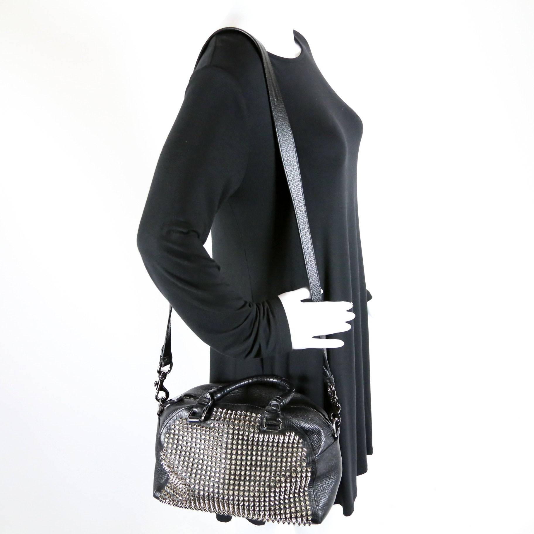 Panettone Studded Calfskin Bowling Bag Black/Silver