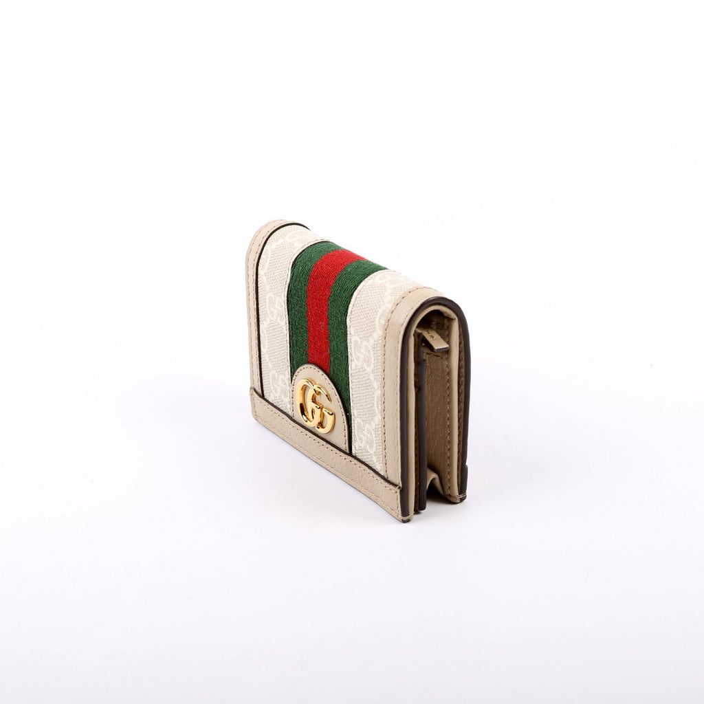 523155 Ophidia GG Card Case Wallet Beige