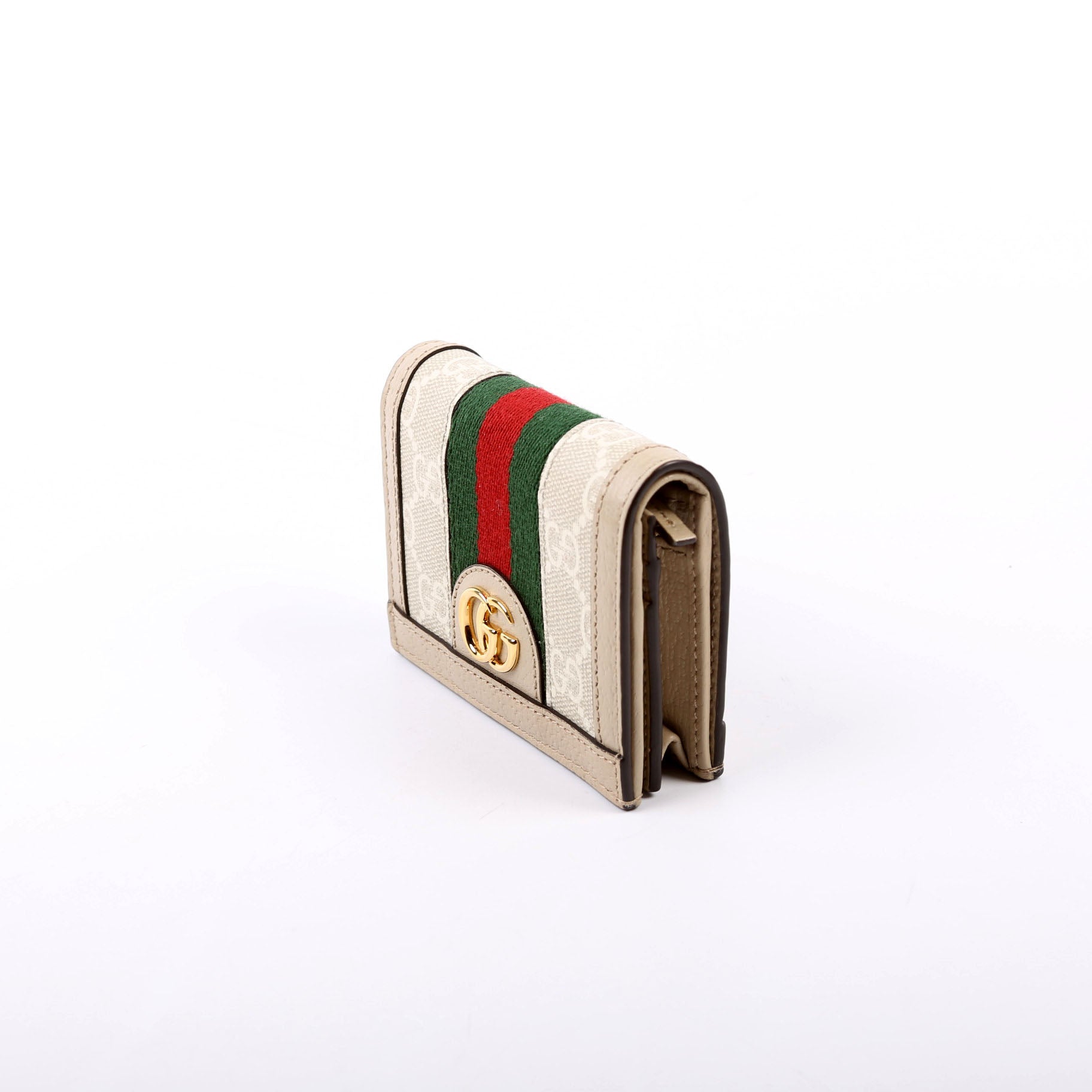 523155 Ophidia GG Card Case Wallet Beige