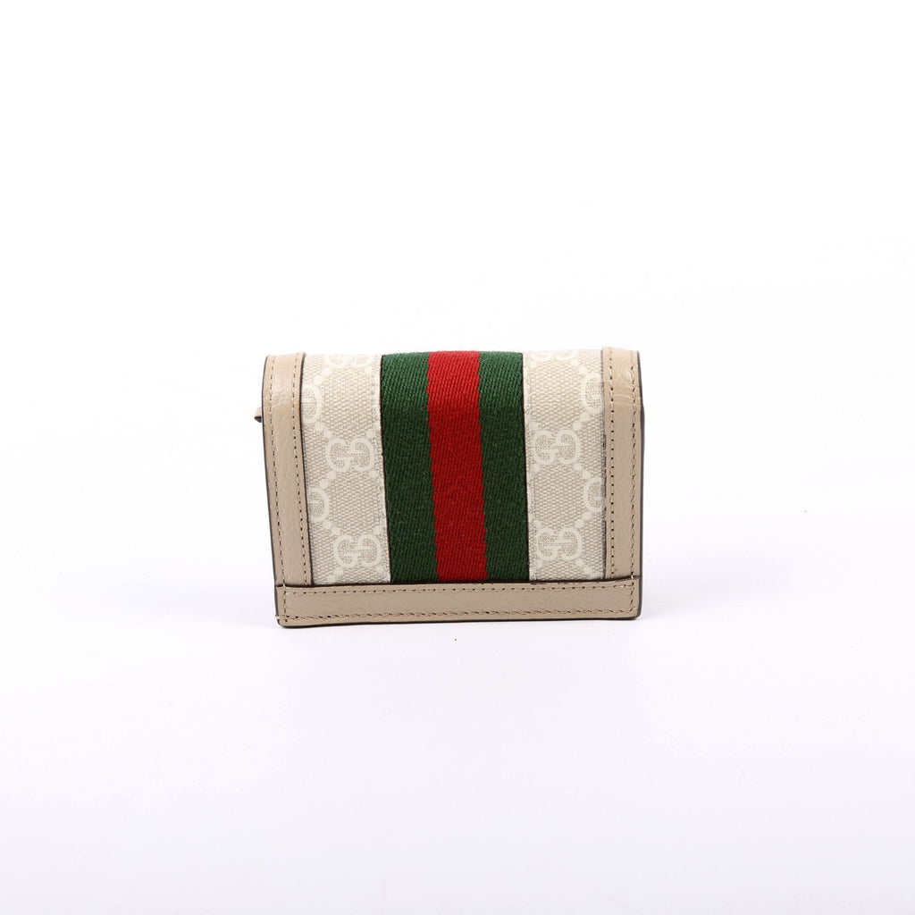 523155 Ophidia GG Card Case Wallet Beige