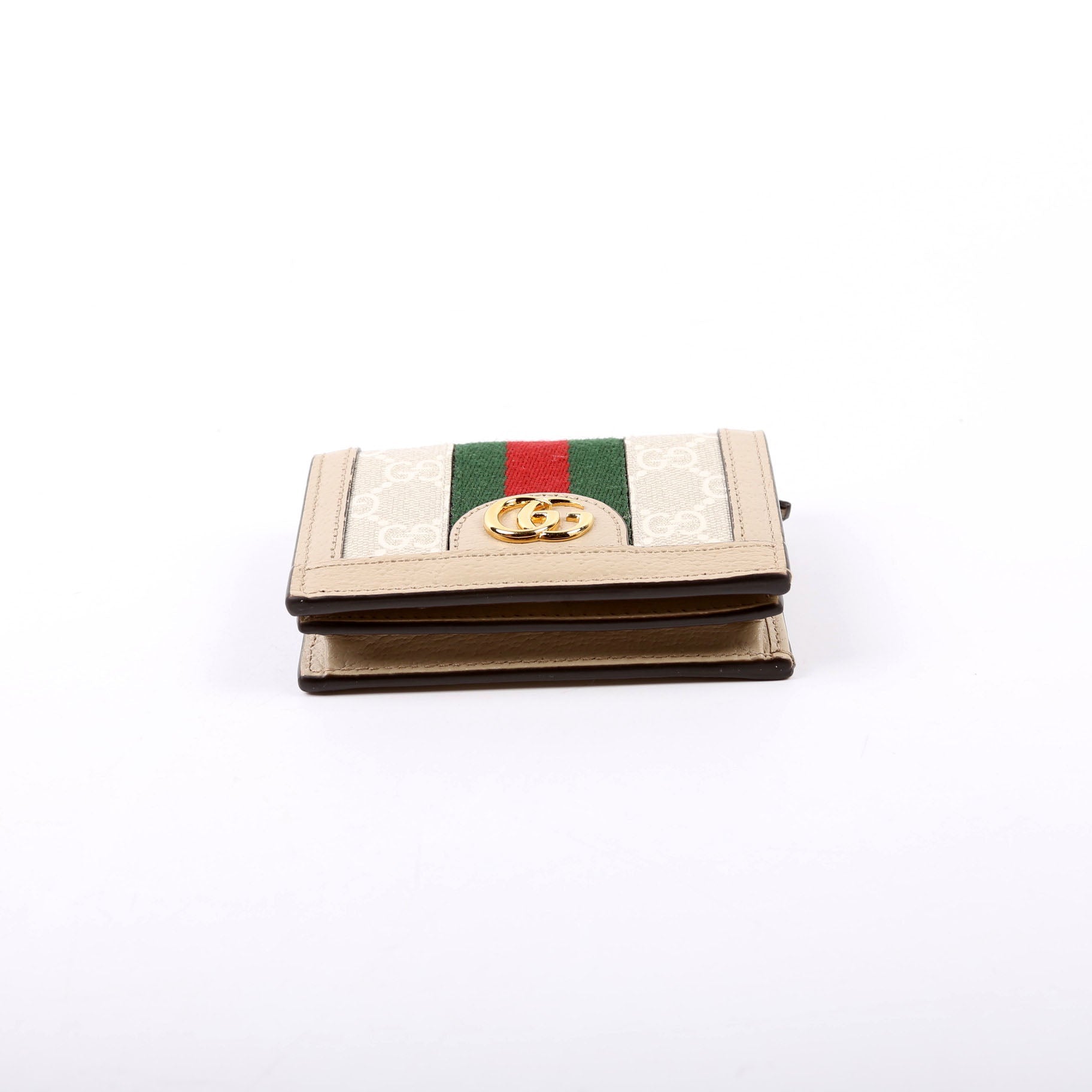523155 Ophidia GG Card Case Wallet Beige