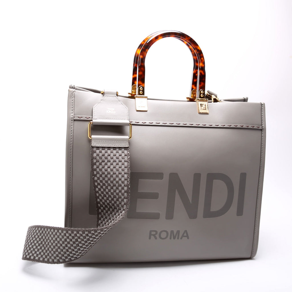 Fendi 8BH386 Sunshine Shopper Medium Leather Gray