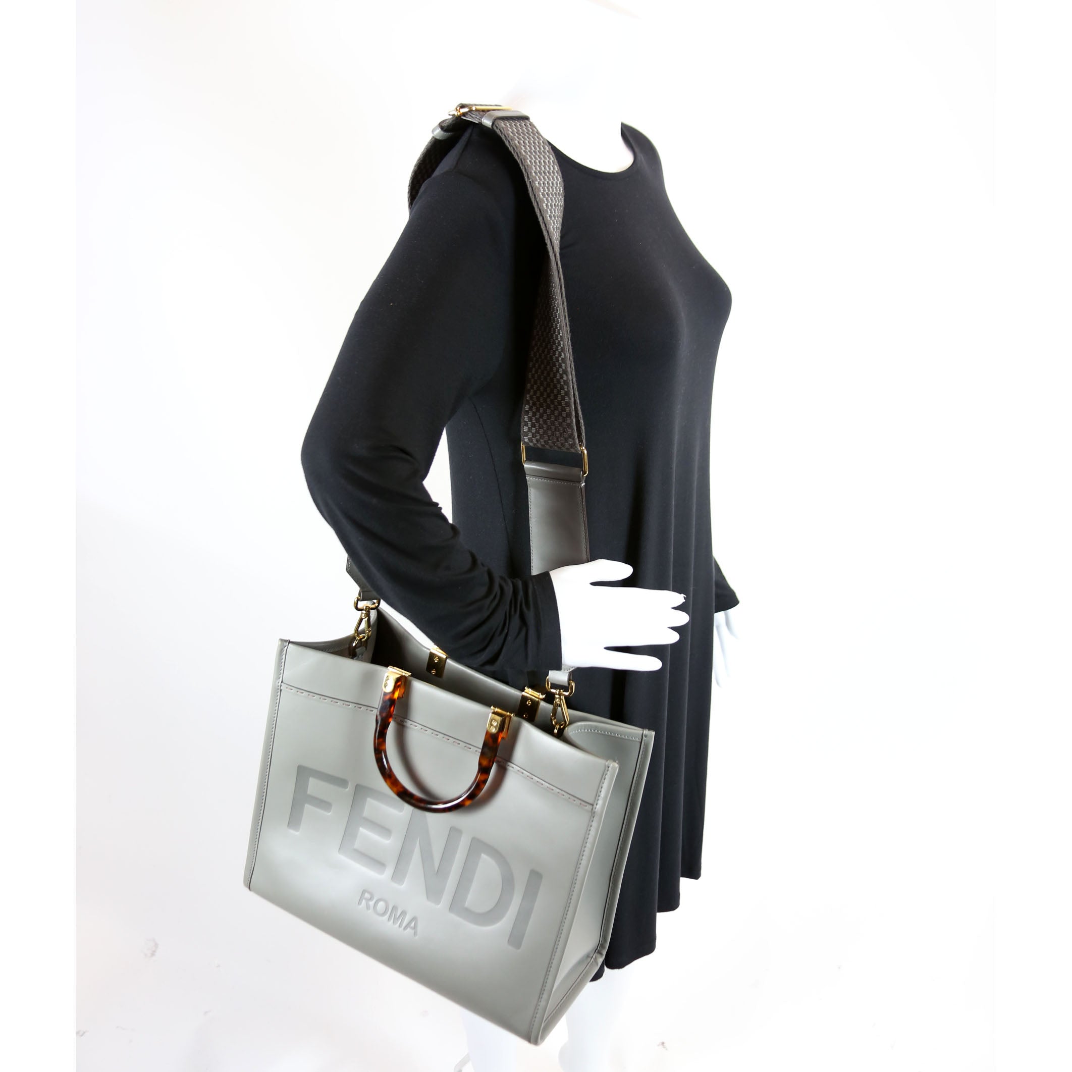 Fendi 8BH386 Sunshine Shopper Medium Leather Gray