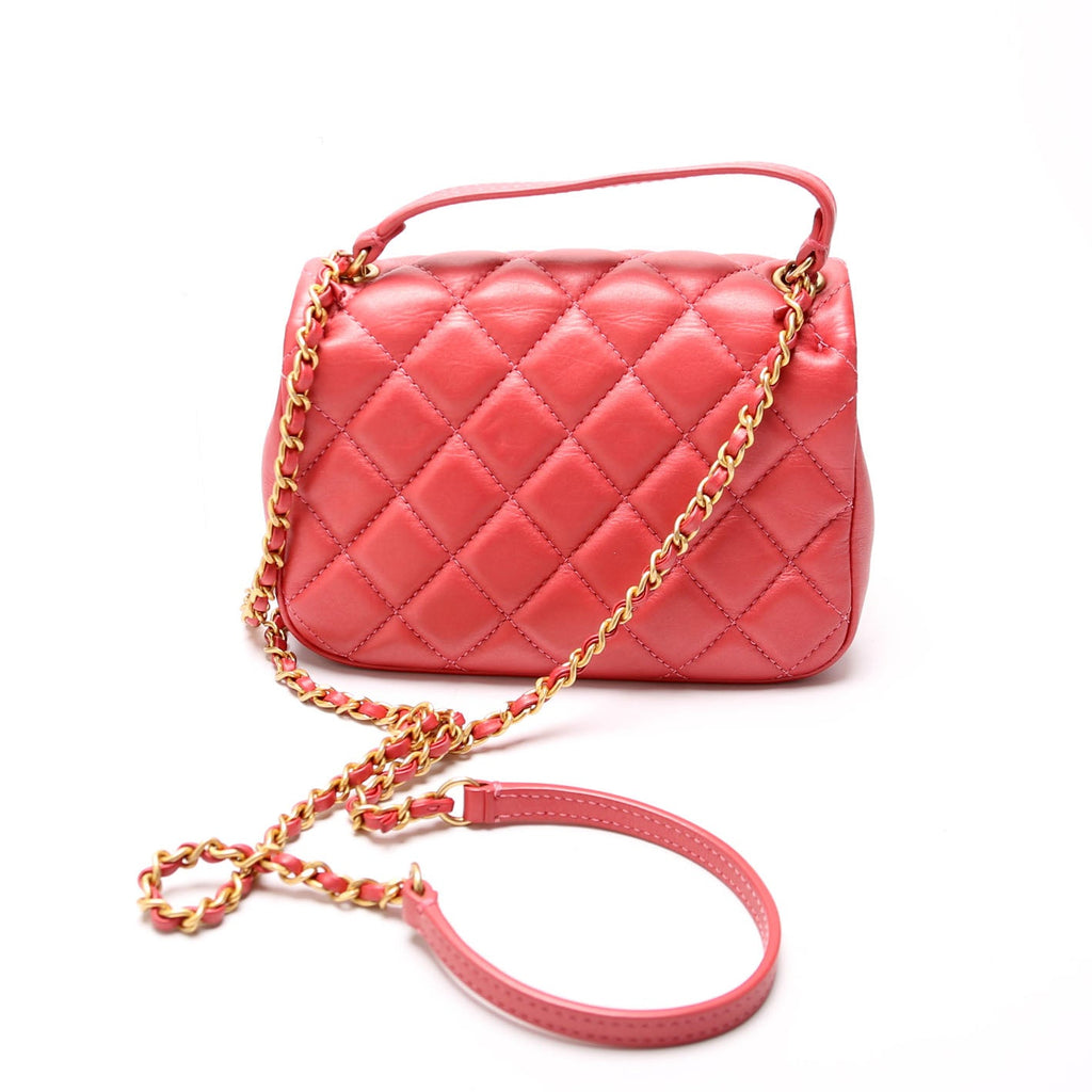 Quilted Calfskin Top Handle Metallic 29M Red