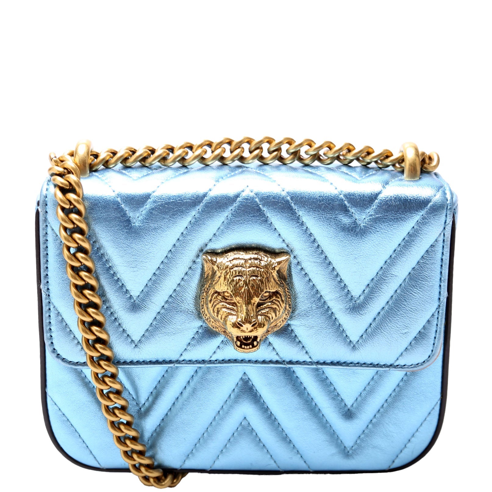 Gucci 432581 Broadway Metalic Matelasse Shoulder Bag Blue