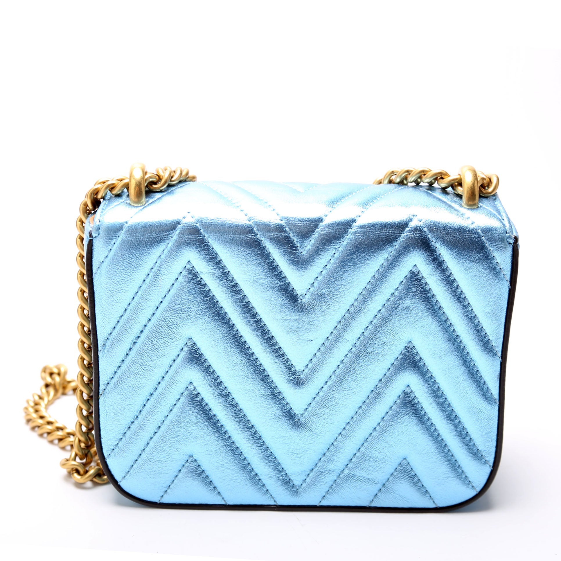 Gucci 432581 Broadway Metalic Matelasse Shoulder Bag Blue