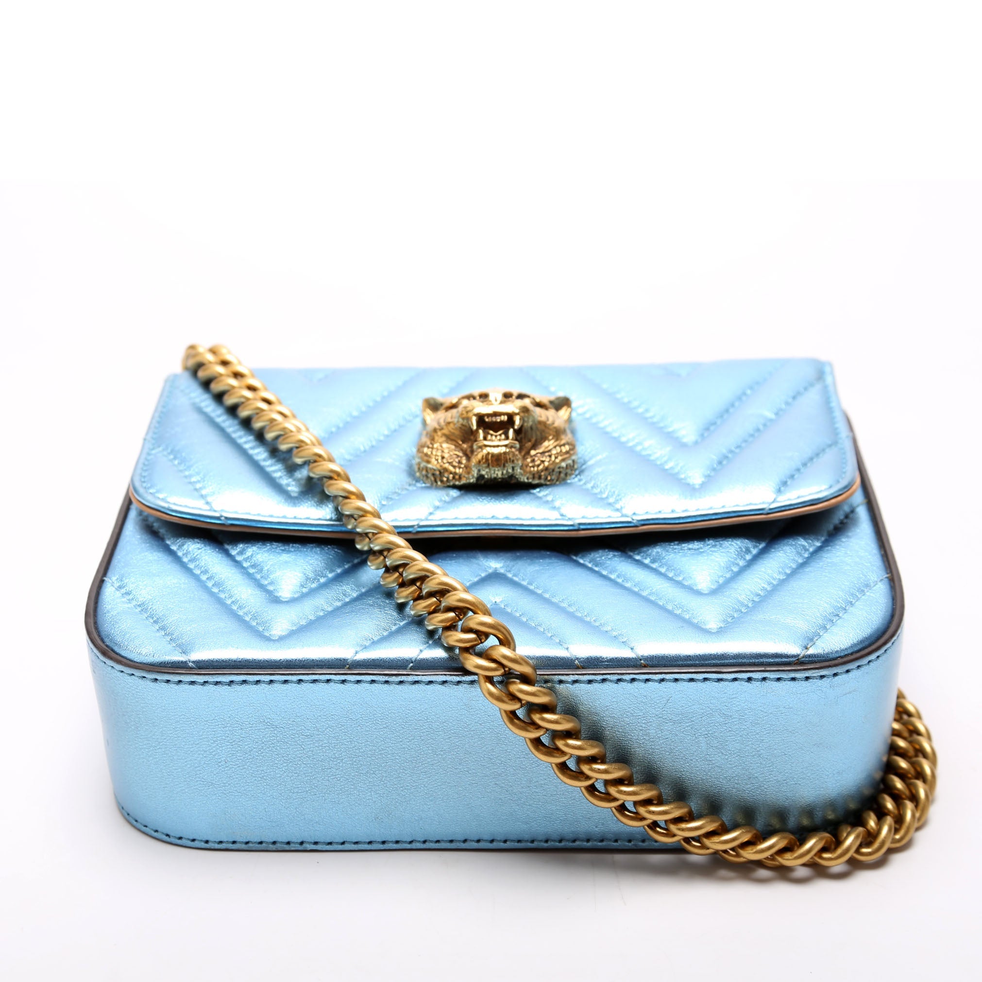 Gucci 432581 Broadway Metalic Matelasse Shoulder Bag Blue