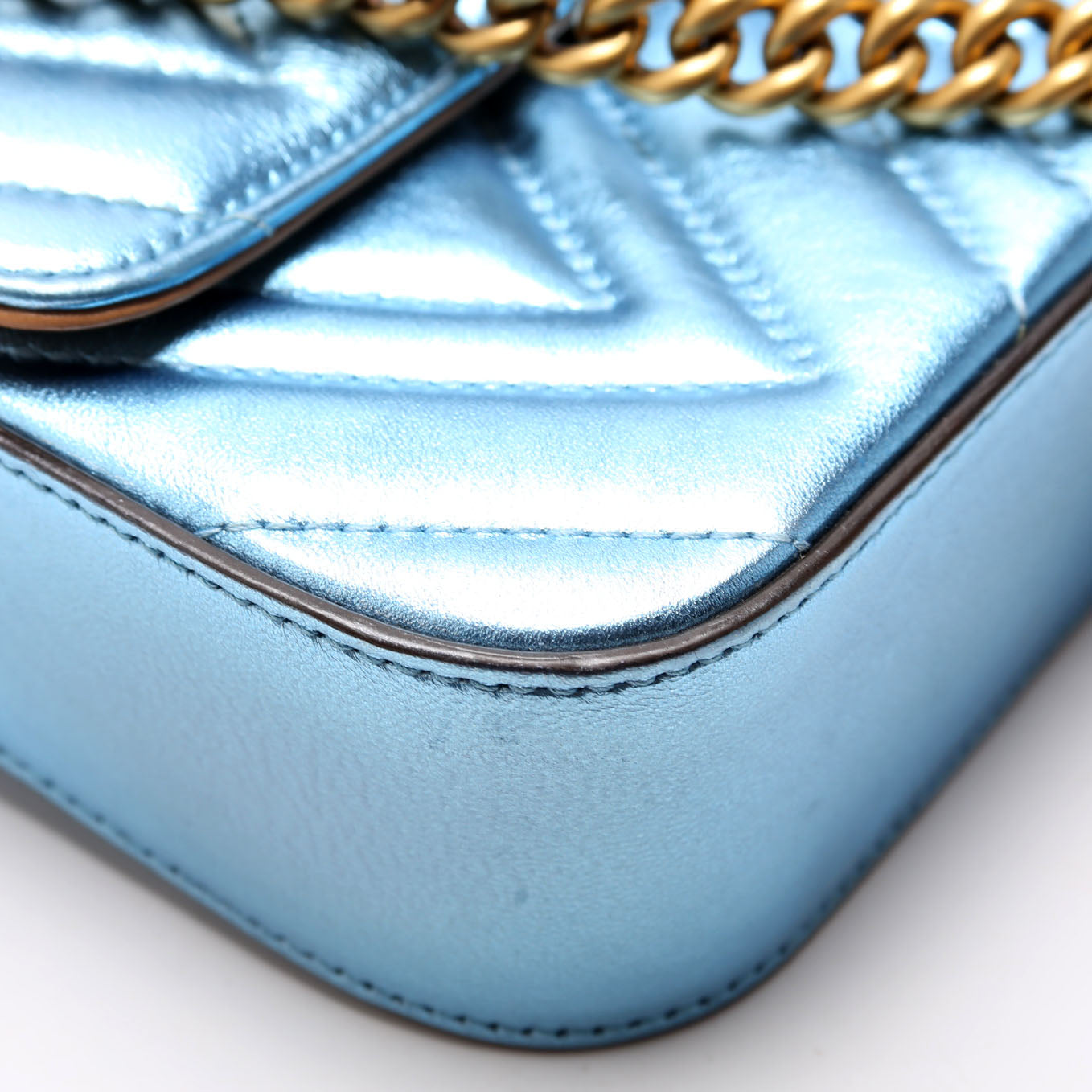 Gucci 432581 Broadway Metalic Matelasse Shoulder Bag Blue