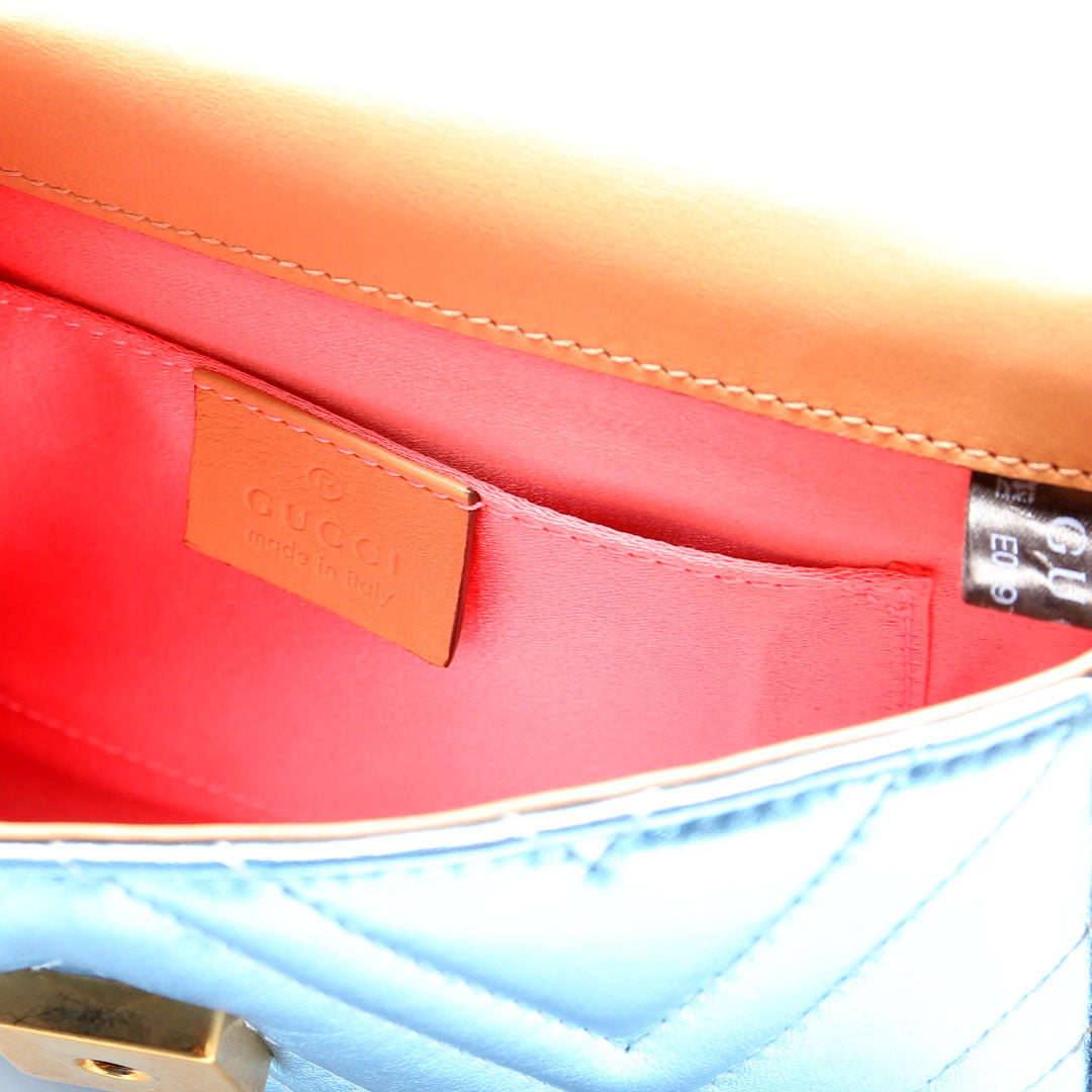 Gucci 432581 Broadway Metalic Matelasse Shoulder Bag Blue