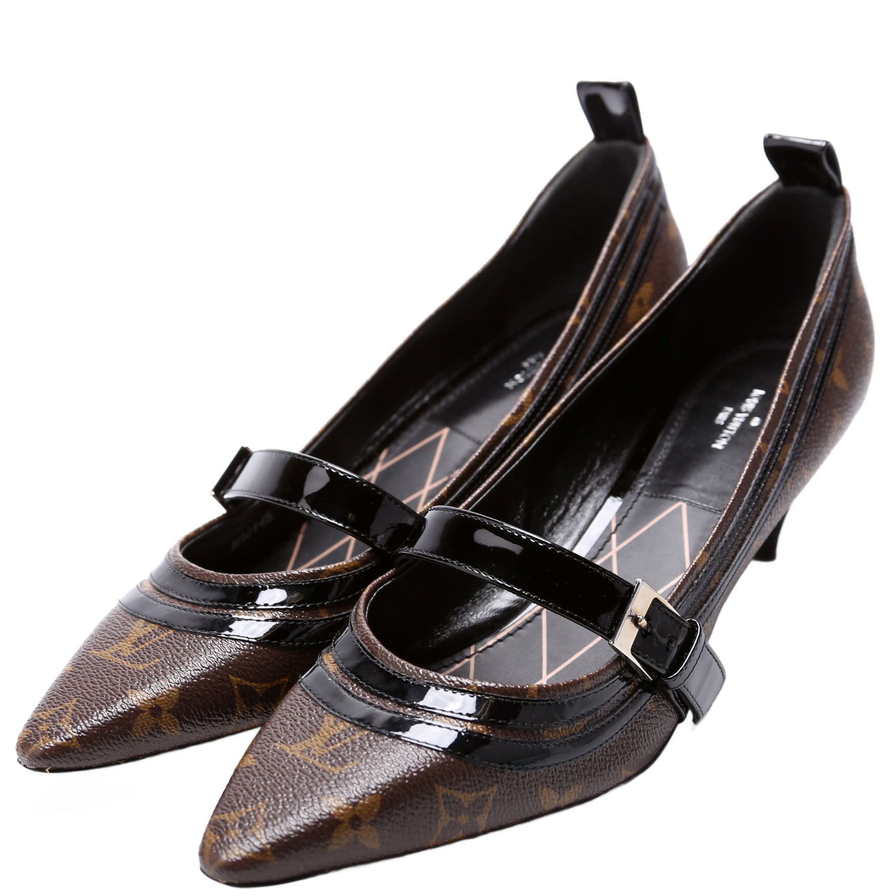 Monogram Buckle Kitten Heels Size 41 Brown/Black