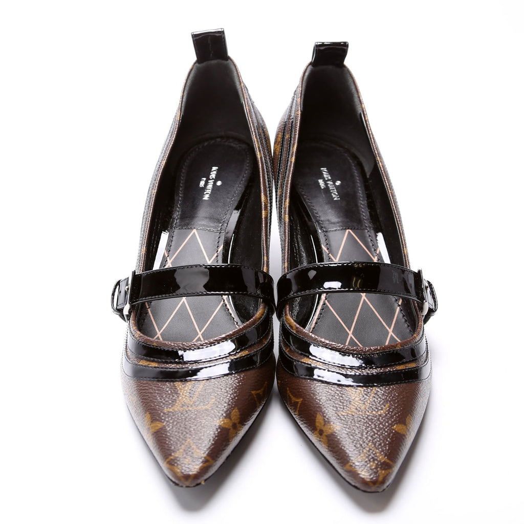 Monogram Buckle Kitten Heels Size 41 Brown/Black