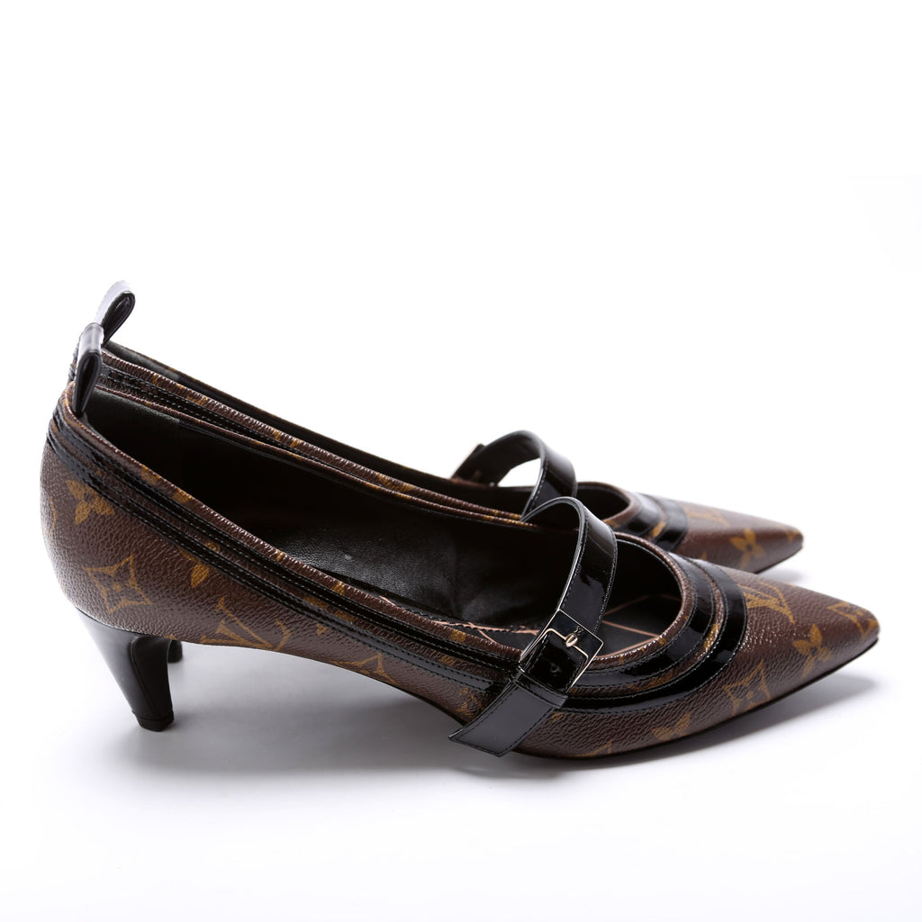 Monogram Buckle Kitten Heels Size 41 Brown/Black