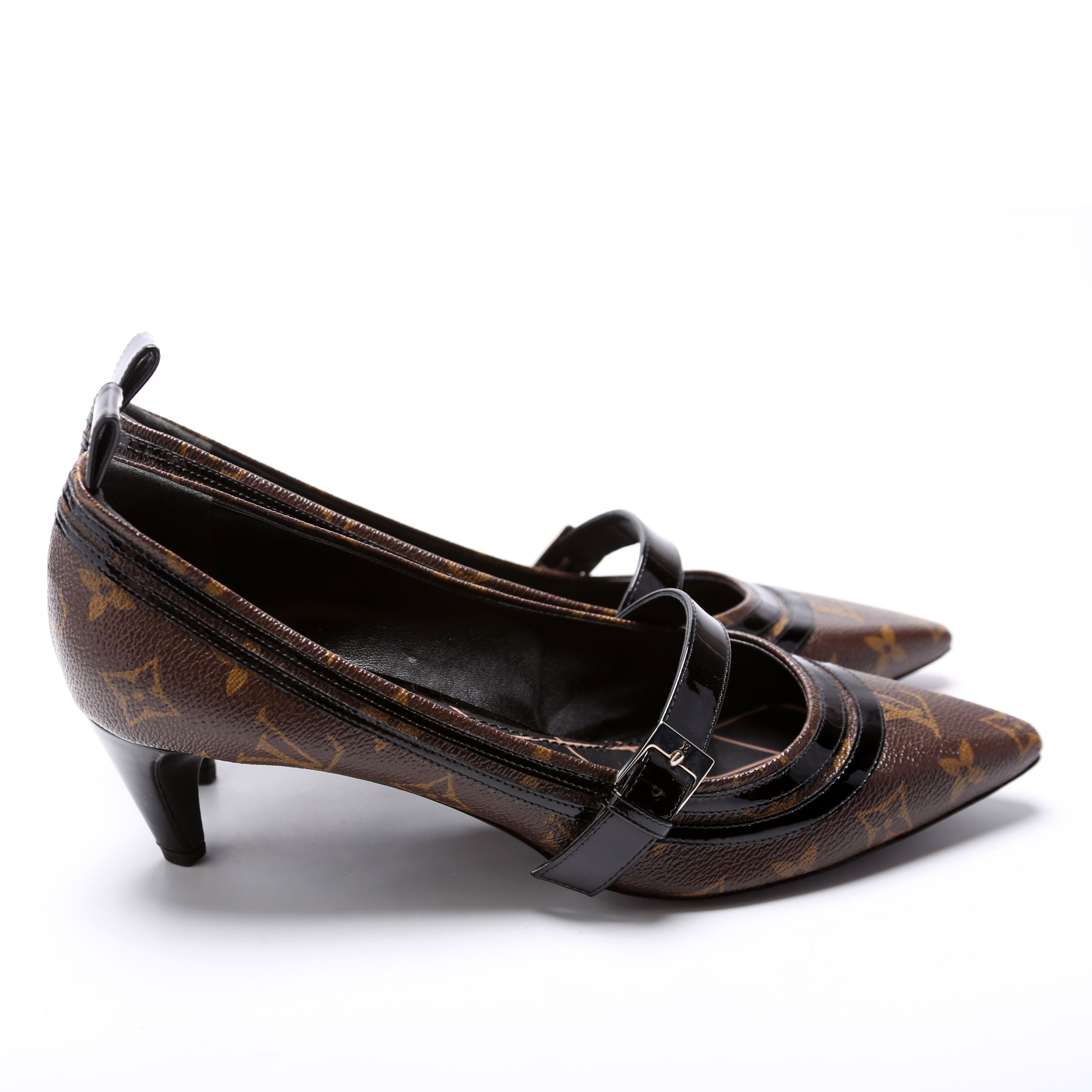 Monogram Buckle Kitten Heels Size 41 Brown/Black