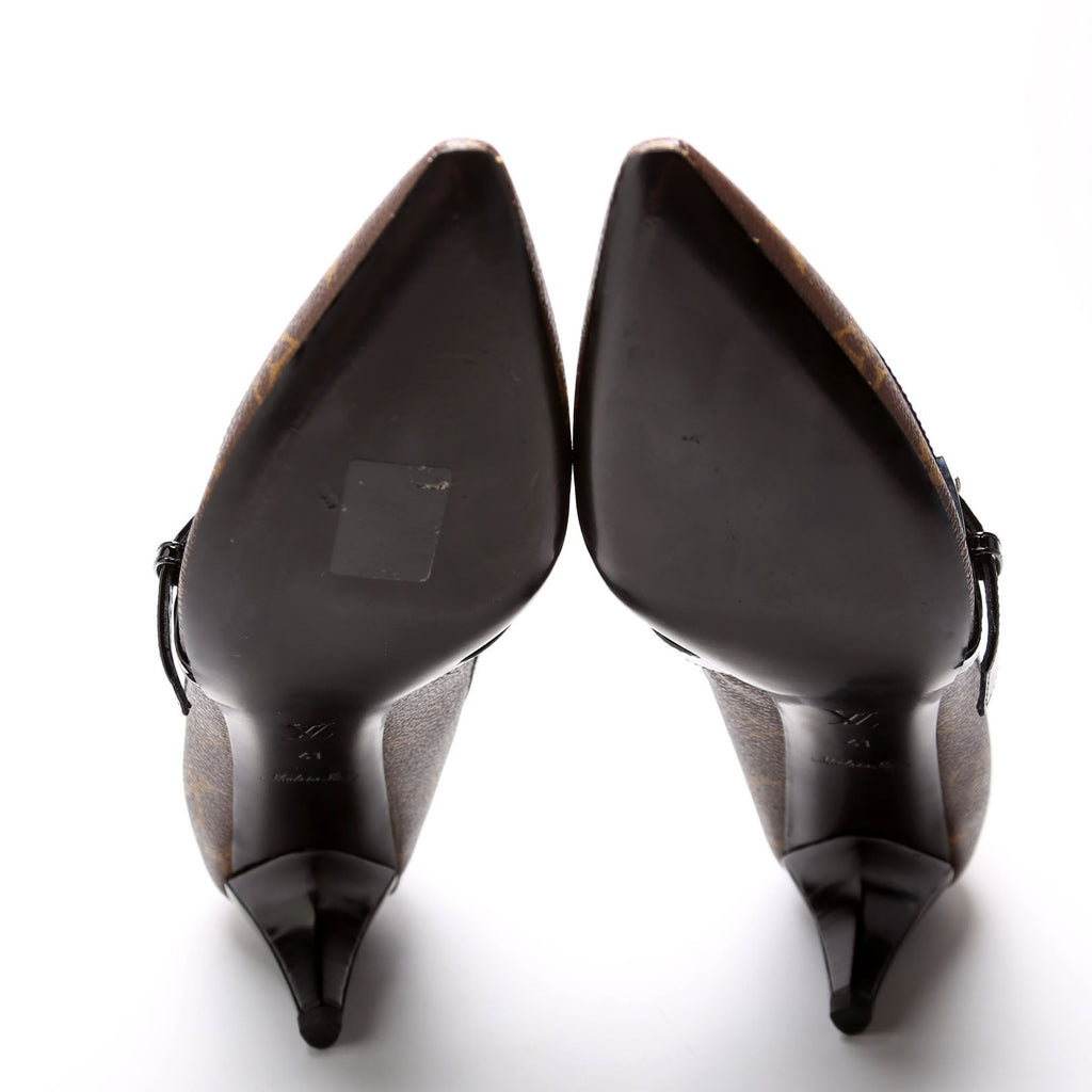 Monogram Buckle Kitten Heels Size 41 Brown/Black